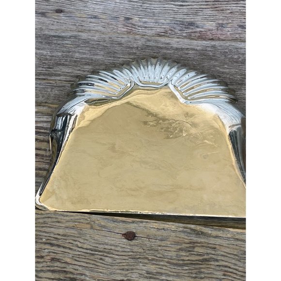 Antique Crumb Pan Tray Clam Shells Etched Bluebird flowers - Picture 6 of 16